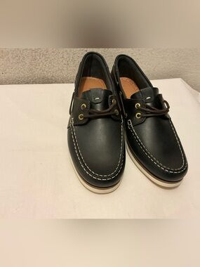 Rodd & Gunn Black Leather Boat Shoes with White Stitching 11/44 EUR